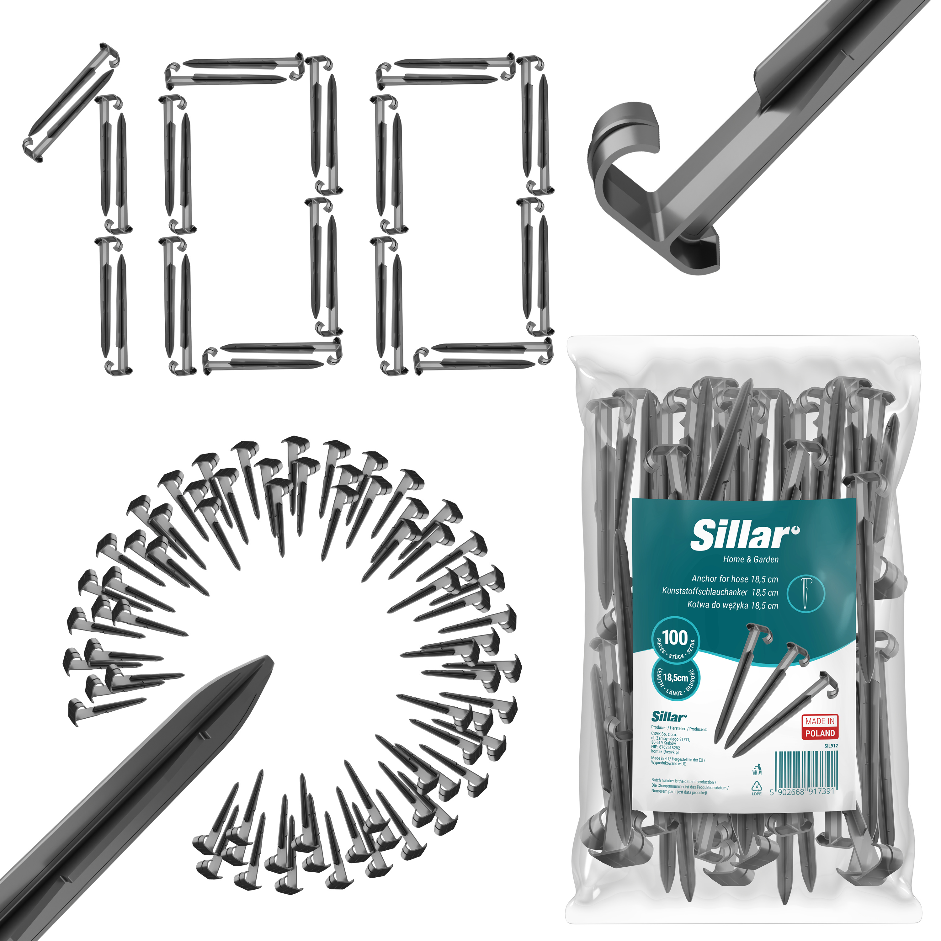 Sillar Pins Anker für Agrotextilien 100 Stück 18,5 cm stark
