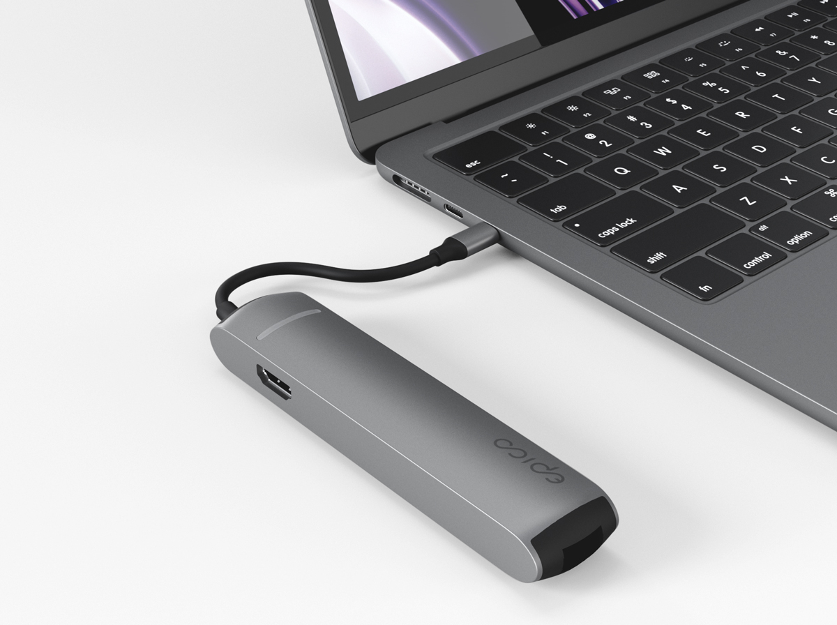 Rozbočovač Epico 6v1 Slim 8K s portom USB-C - sivý