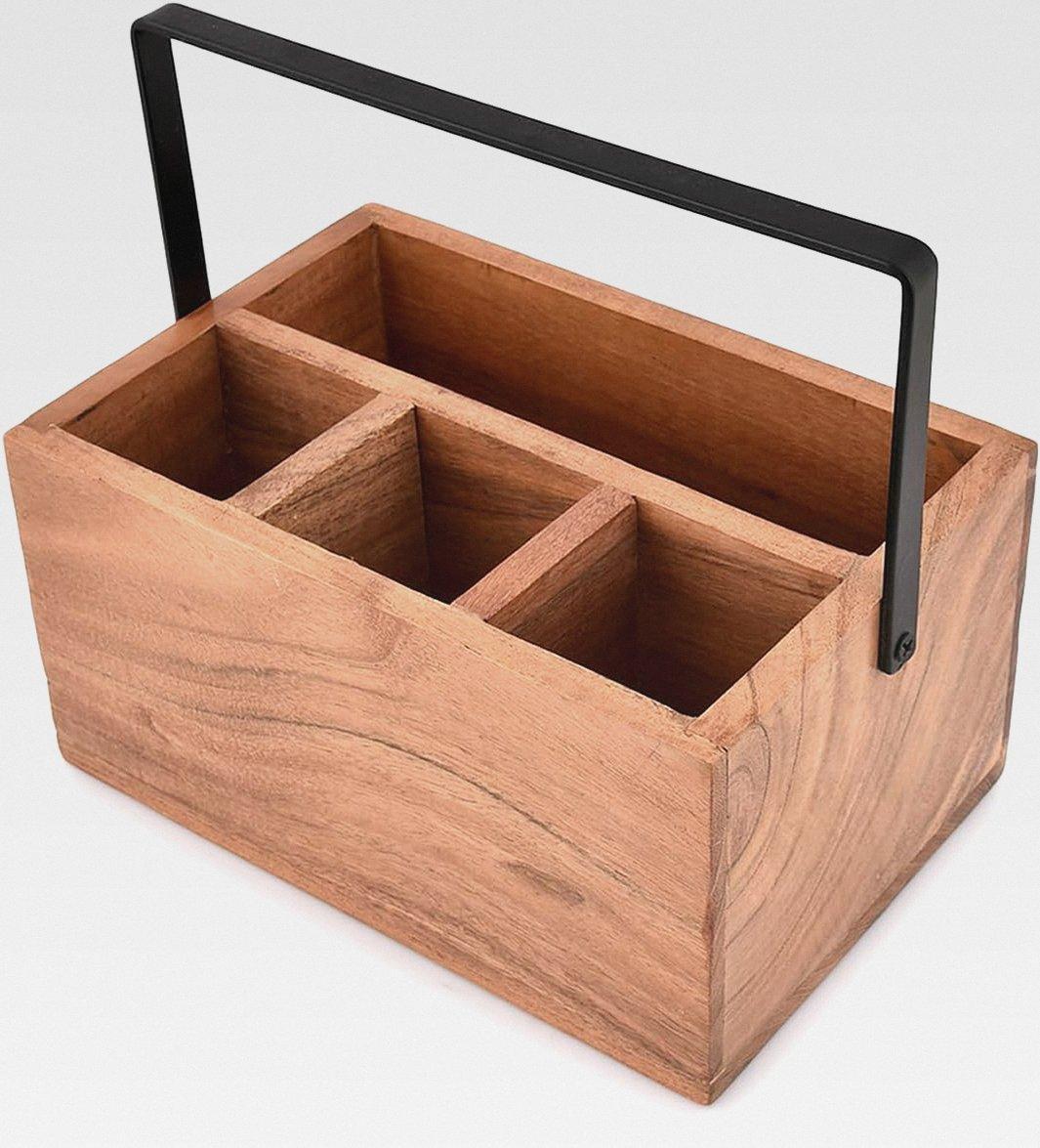 Markenlos Acacia Silverware Flatware Organizers with Handle for Farmhouse Kitchen Decor, Countertop Organizer and Cookware Storage (22.86cm x 15.24cm x 11.43cm)