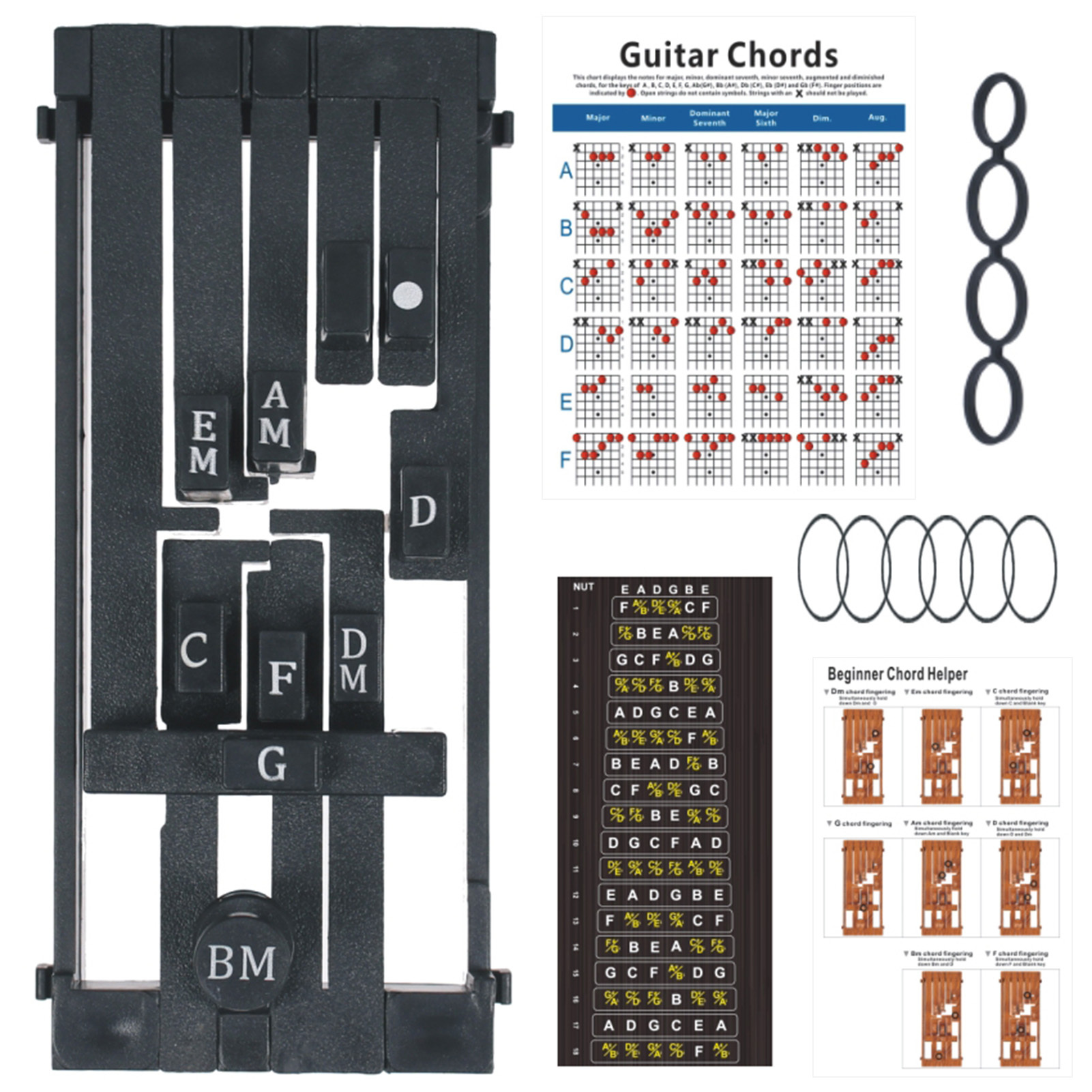 Outil D'apprentissage D'accords De Guitare - Système Avec 6 Accords Universels (F, C, G, Am, Em, Dm) - Clip Facile à Installer