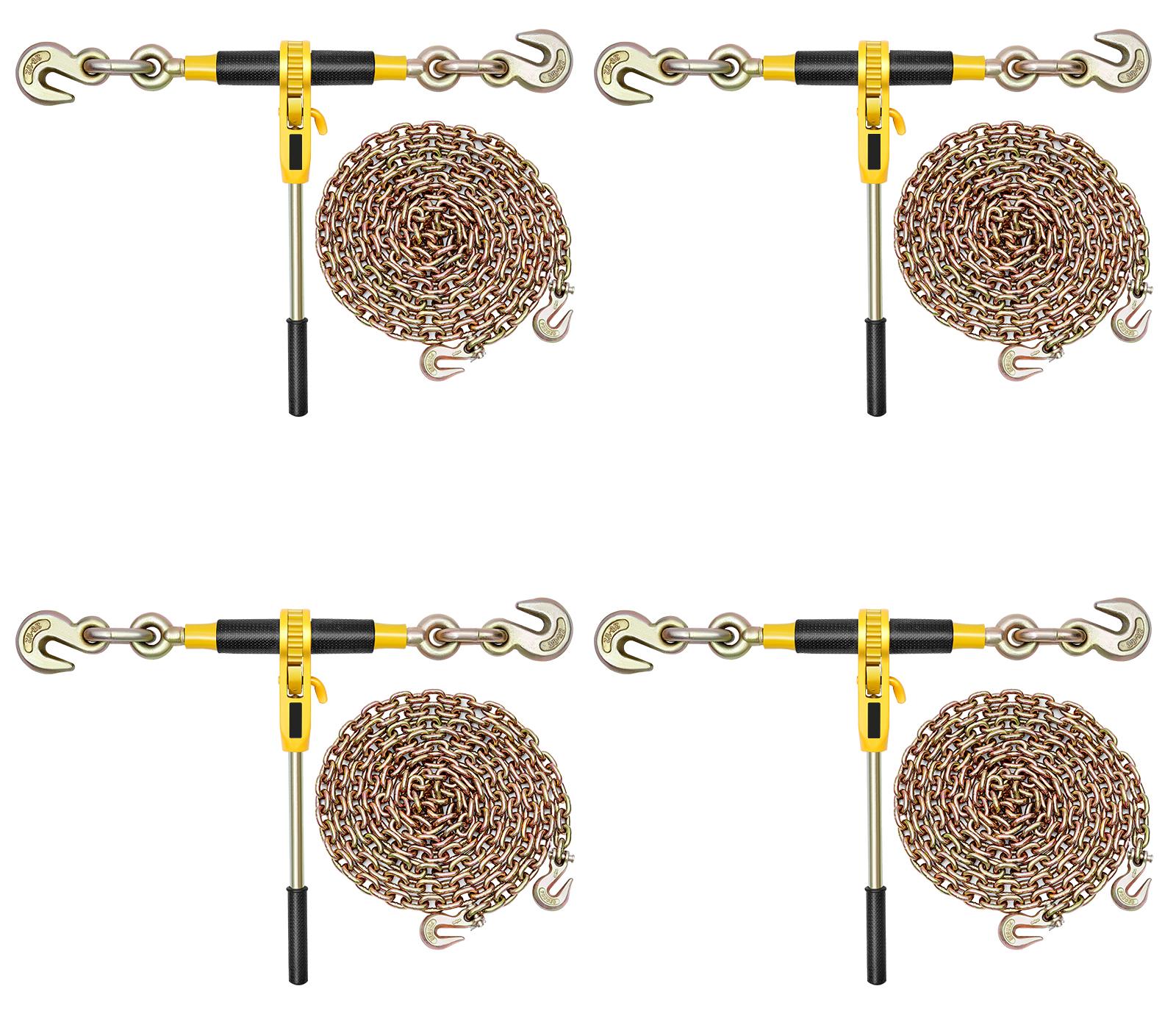 SucceBuy Ratschenspanner mit Zurrketten G80 10 mm x 6,1 m, 4er-Set, Spannkraft 4173 kg, Kettenbinder für Ladungssicherung, Transport und Pritschenanhänger