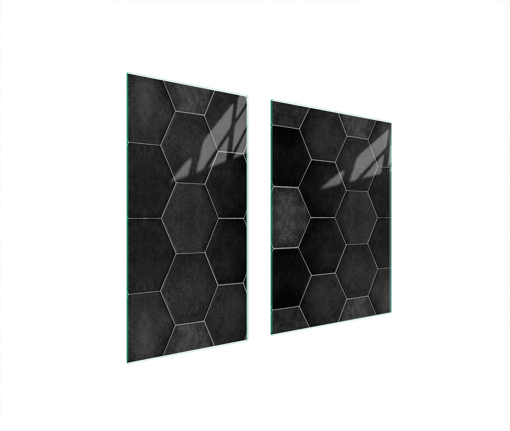 TMK ArtDeko Herdabdeckplatten 2 teilig 75x52 Glaskeramikfeld Abdeckung Glas Schneidebrett Muster Schwarz