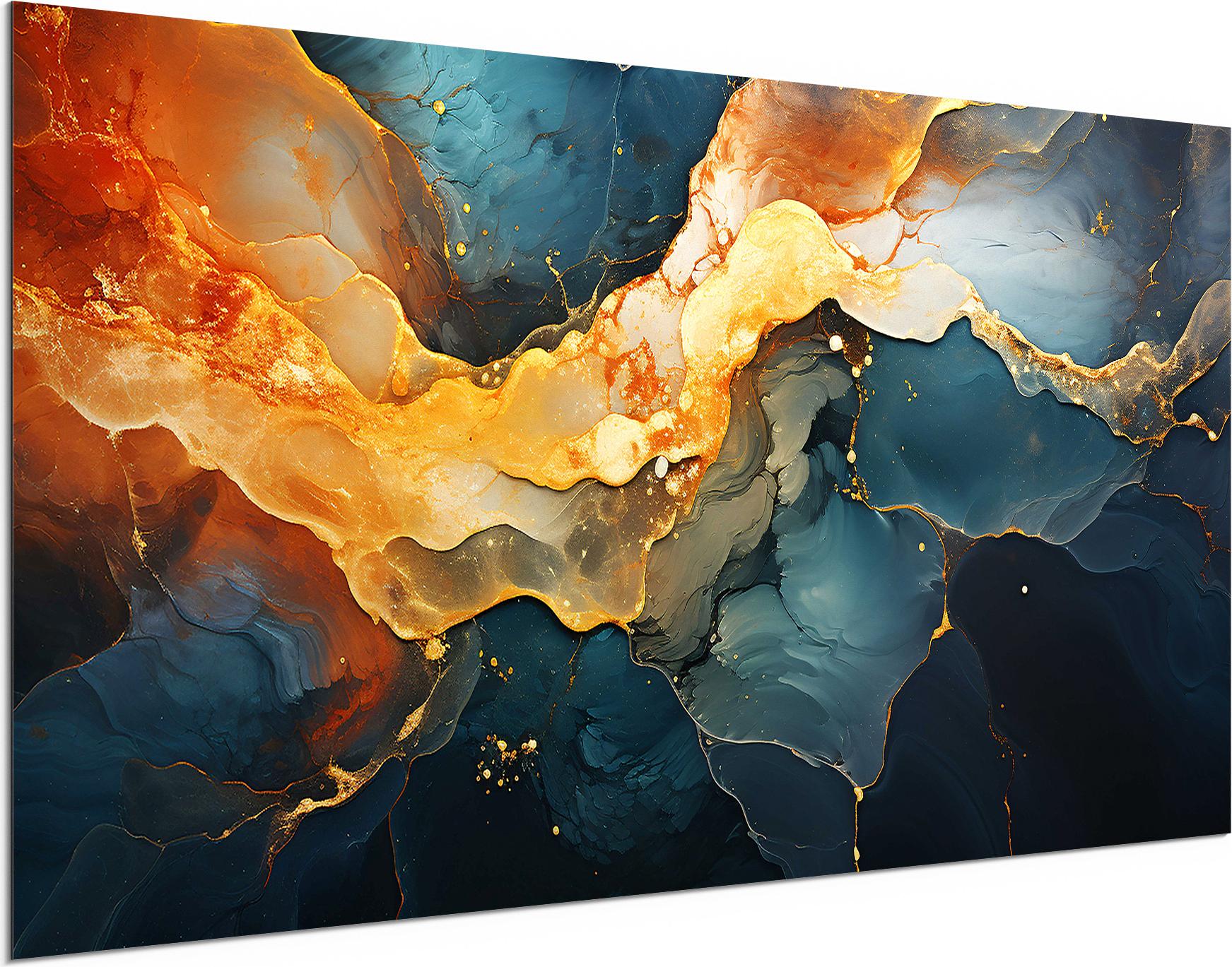 DEQORI Alu-Dibond Bild Weiß 100x50 cm 'Magmatischer Glanz' Wandbild Metall dünn Design AD-100-50-W-5416-UV