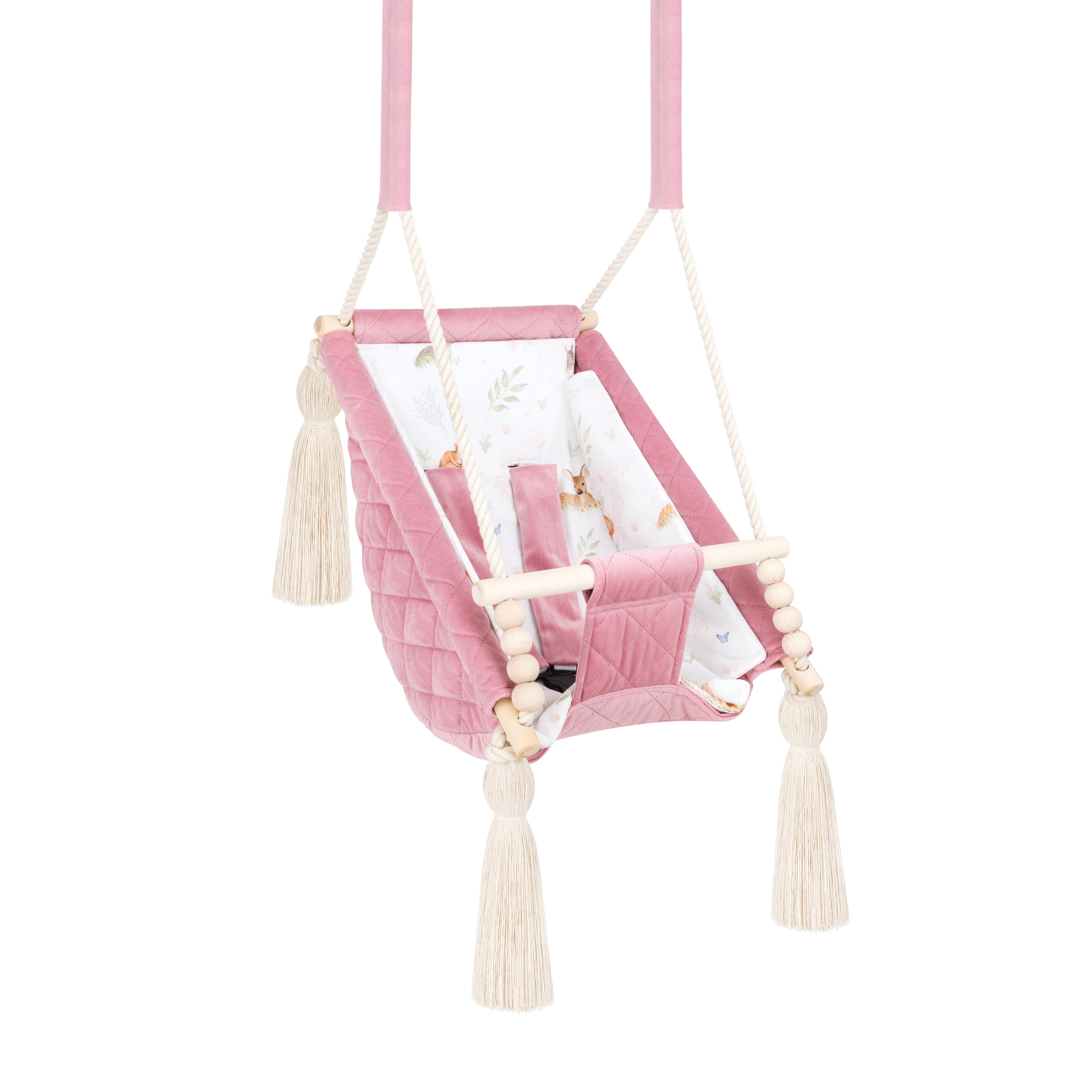 Guguplanet 3-in-1 Babyschaukel aus Holz rosa – für drinnen, ab 2 Monaten, mit Gurt