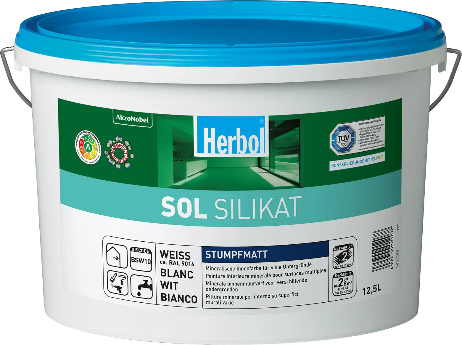 Herbol SOL SILIKAT Matte Sol-Silikatinnenfarbe ca. RAL 9016 weiß, 12,5l 5865286