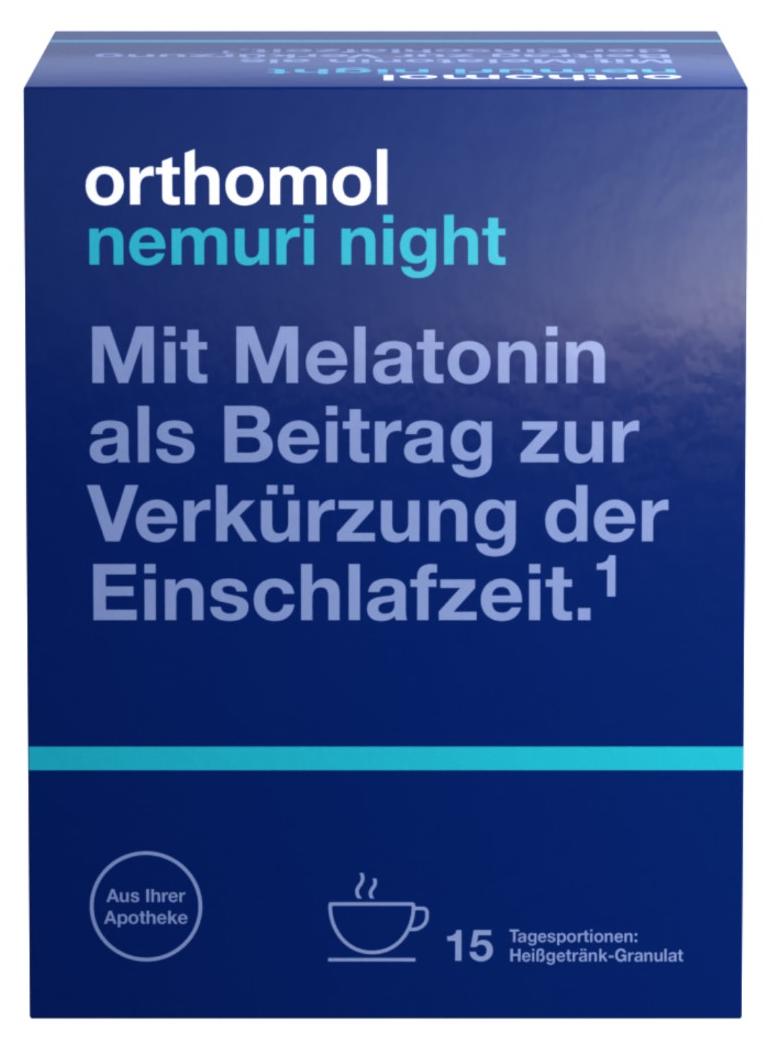 Orthomol Nemuri night - zur Verkürzung der Einschlafzeit - Heißgetränk mit Melatonin und Hopfen-Extrakt - Granulat, 15 St. Tagesportionen 16918013