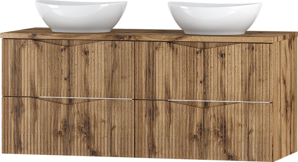 Badezimmer Doppelwaschtisch mit 120 cm Breite in Eiche mit gerillter Front, 4 Schubladen - CALURI-140