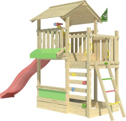 Spielhaus mit Stelzen Jungle Gym 440 x 165 cm Holz rot