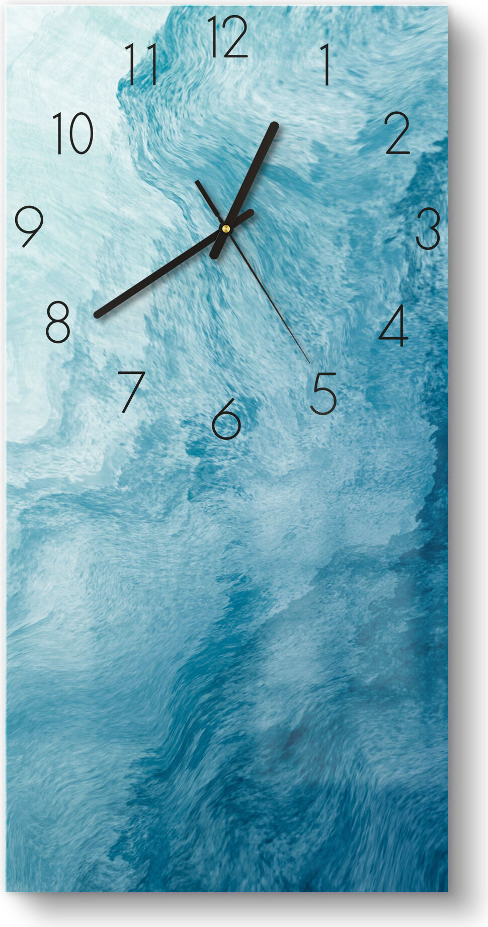 DEQORI Glasuhr 30x60 cm Zahlen 'Aufgewühlte Wellen' Wanduhr Glas Uhr Design leise WC-30-60-N-2442