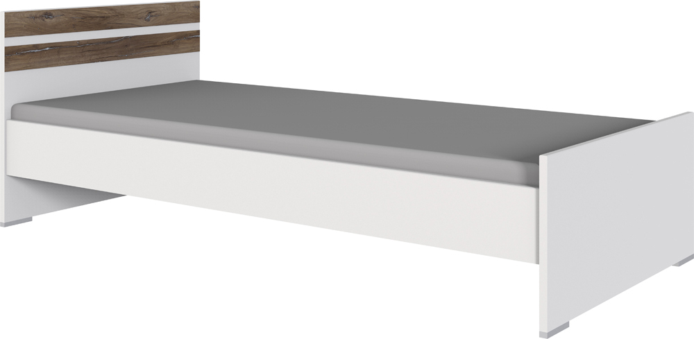 Kinderzimmer Bettgestell JOHANNESBURG-43 in weiß mit Eiche Nb., B/H/T: ca. 96/71/204 cm