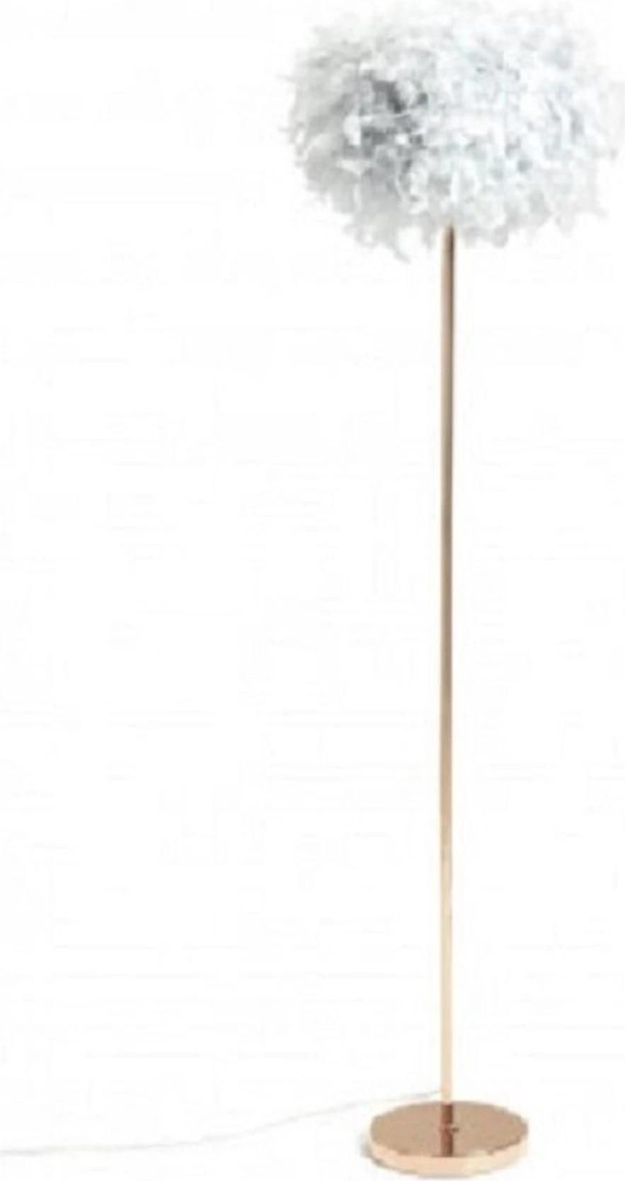 Halay Argos Home Stehlampe mit grauen Federn und roségoldener Basis, 150 cm hoch, E14 LED geeignet