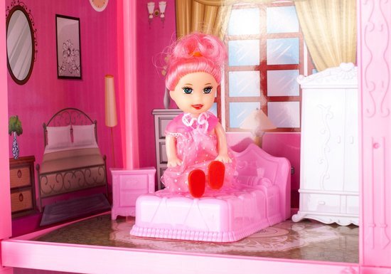 Playos Puppenhaus - Haus für Puppen - Rosa - Inklusive Möbel - mit Puppe - Tragbar - Spielzeug - Rollenspielzeug - Pädagogisch - Kinder - Jungen und Mädchen - Geschenk