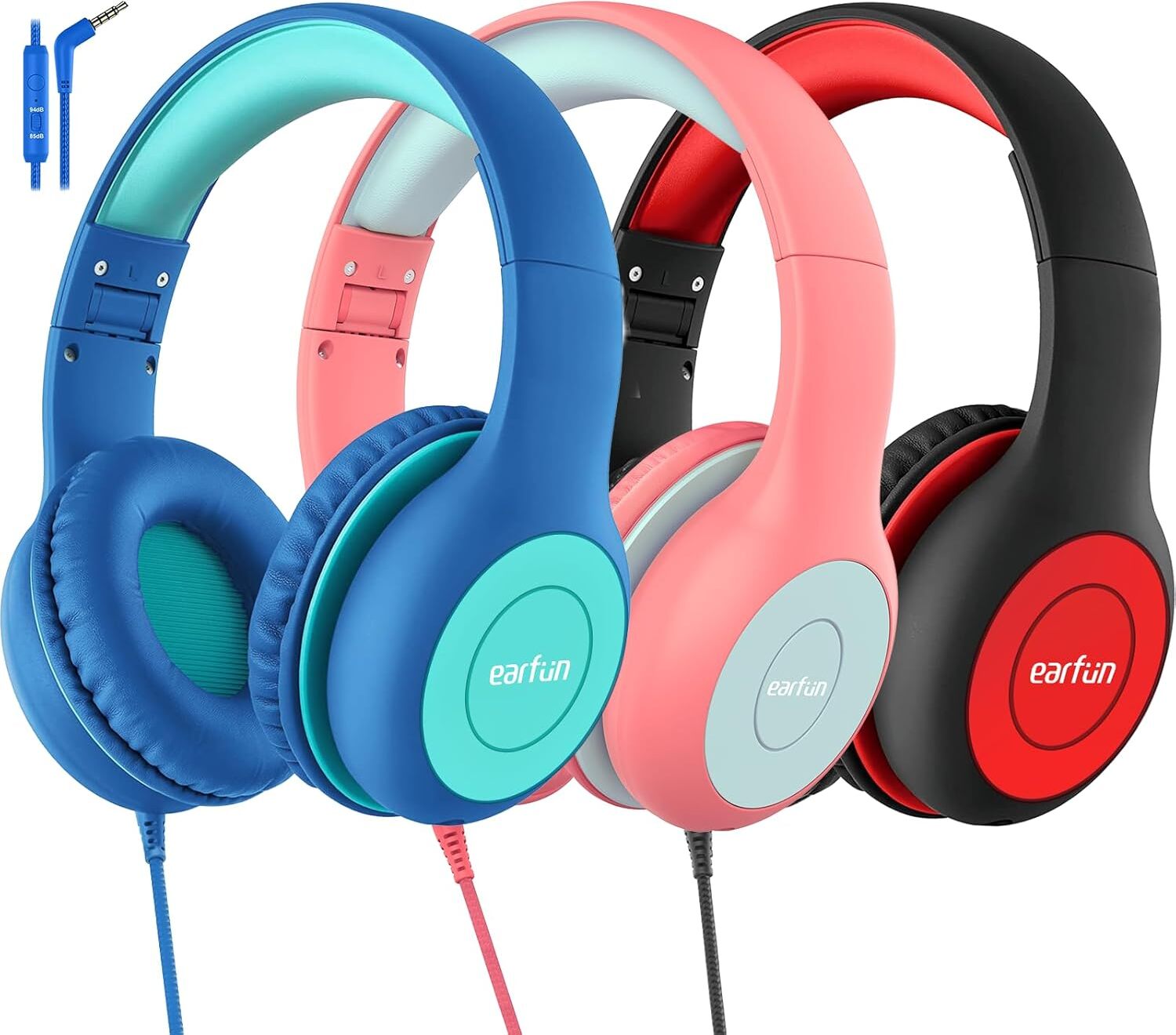Earfun Kinder mit Kabel, 85/94dB Lautstärkenbegrenzer Headset (Vielseitig kompatibel mit einer Vielzahl von Geräten für maximale Nutzungsfreiheit.