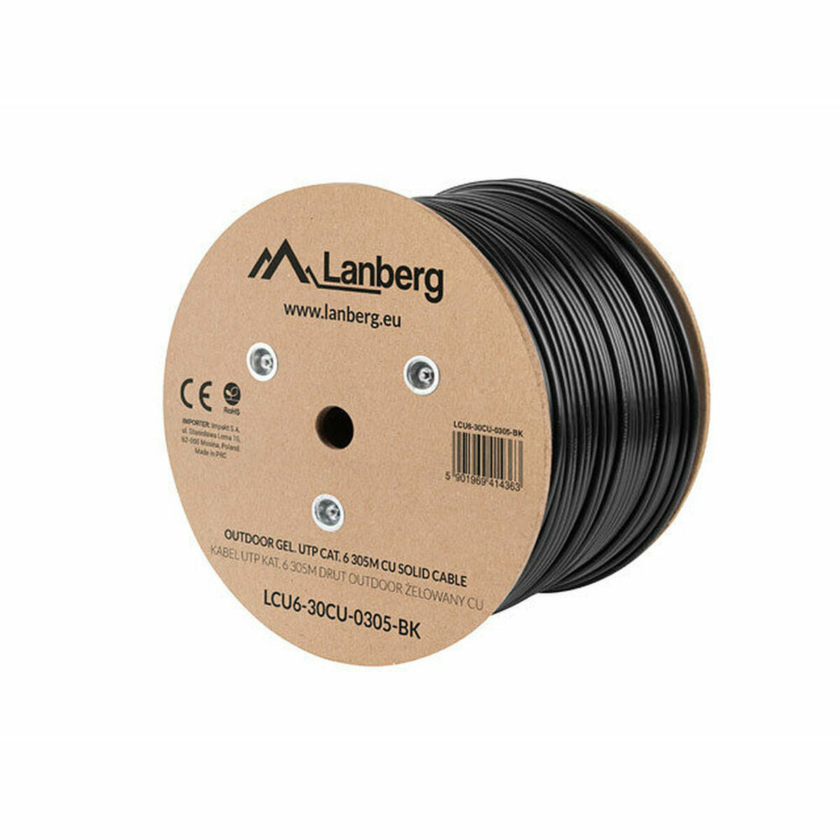 Lanberg Verlegekabel Outdoor Gel Cat. 6 UTP 305m schwarz, Ku