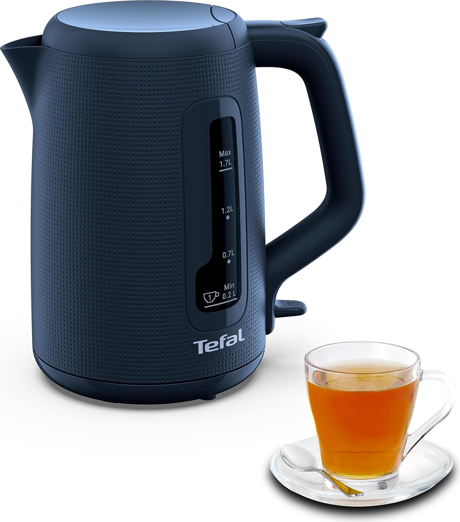 Tefal KO2M04 Morning Wasserkocher | elegantes Design | 1,7 l Fassungsvermgen | groe Einfllffnung | breiter Ausguss mit Metall-Filter | abgedecktes Heizelement | Wanted Blue KO2M04CH
