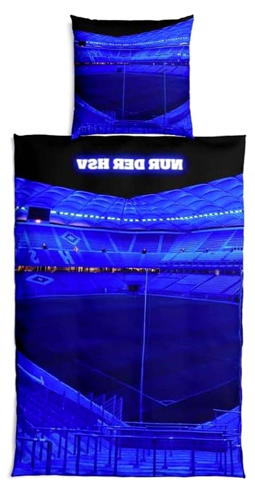Markenlos HSV Bettwäsche Volksparkstadion 100% Baumwolle blau weiß schwarz 80x80 cm 135x200 cm