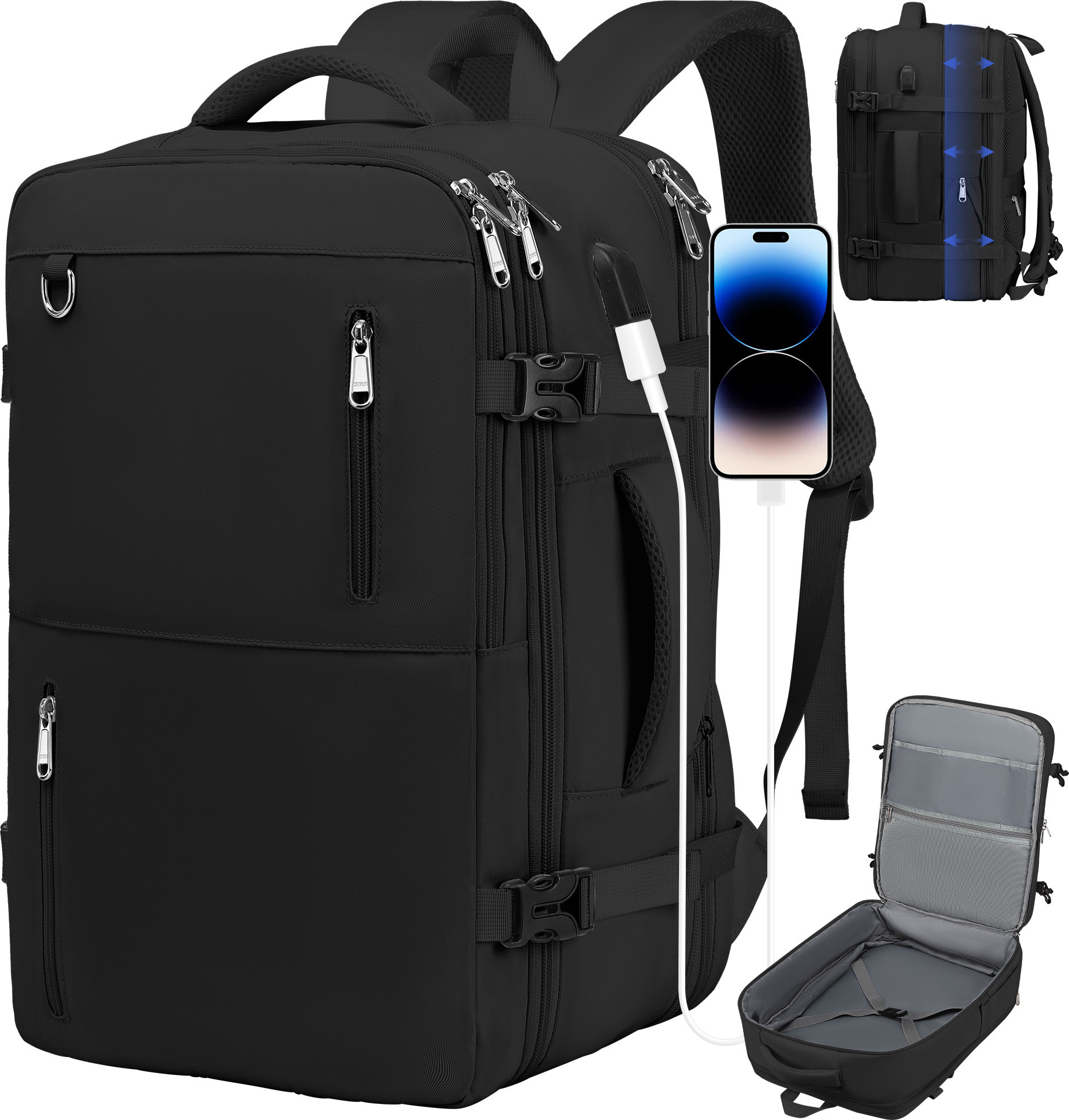 Zaino Da Viaggio E Laptop 15.6 Pollici: Capiente, Elegante E Idrorepellente. Perfetto Per Lavoro, Università E Viaggi. Uomo E Donna.