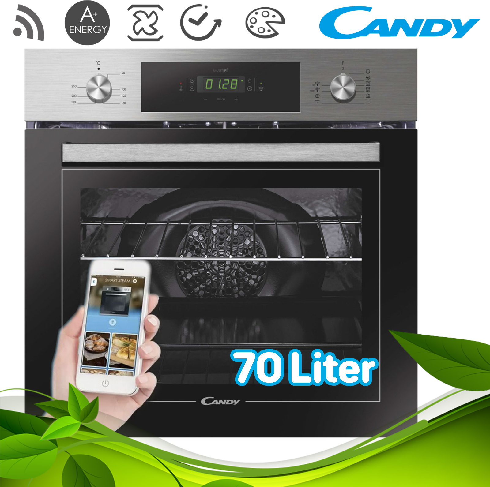 Candy FCT886X Einbaubackofen 70l - Wifi Multifunktional Edelstahl A Energie