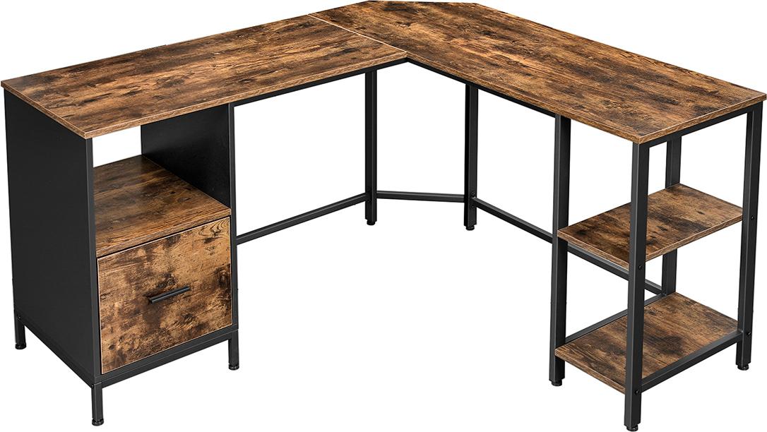 ecomax L-förmiger Computertisch, Vintage, braun-schwarz LWD75X