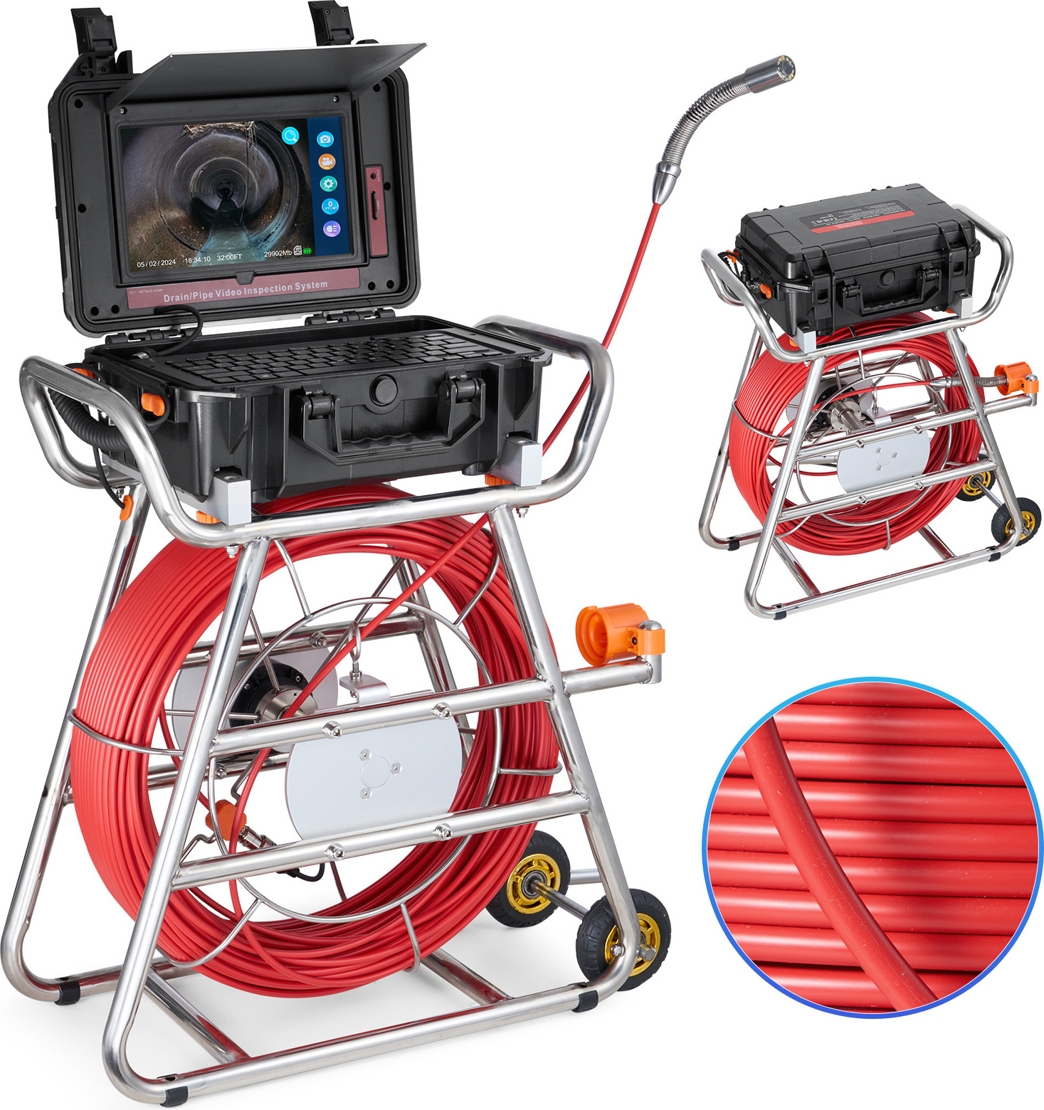 Kanalizačná kamera SucceBuy s dĺžkou 328 stôp/100 m, samonivelačná kanalizačná kamera s 10,1-palcovým dotykovým displejom, 512 Hz vysielačom a počítadlom vzdialenosti