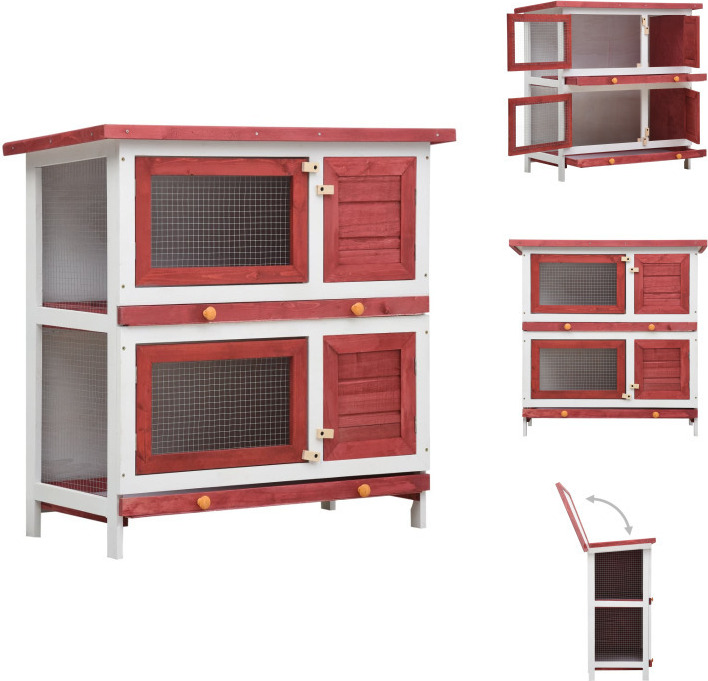 vidaXL Kaninchenstall 4 Türen Rot Holz - Lebensräume & Gehege für Kleintiere TLS170836