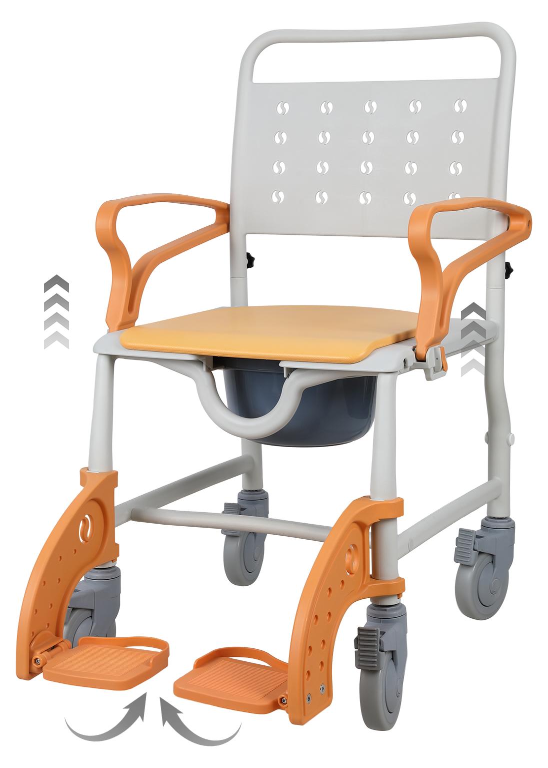 Bremen Badezimmerrollstuhl, 4-in-1-Duschrollstuhl mit Rädern, Rollstuhl mit Eimer und Sicherheitsrädern mit Feststellbremse, Dusch- und Toilettenrollstuhl für Senioren 4639495