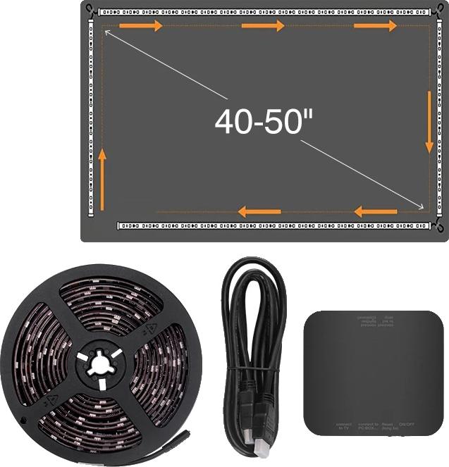 Okolité LED podsvietenie televízora, synchronizácia farieb v reálnom čase, jednoduchá inštalácia, pre 40-50-palcové televízory, EÚ