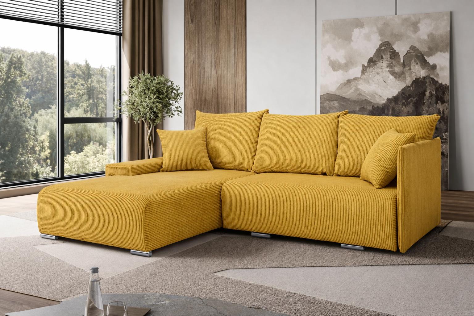 Kaiser Möbel Ecksofa, Sofa L-Form, Couch L-Form, Livorno L, stoff Poso, Gelb, Links