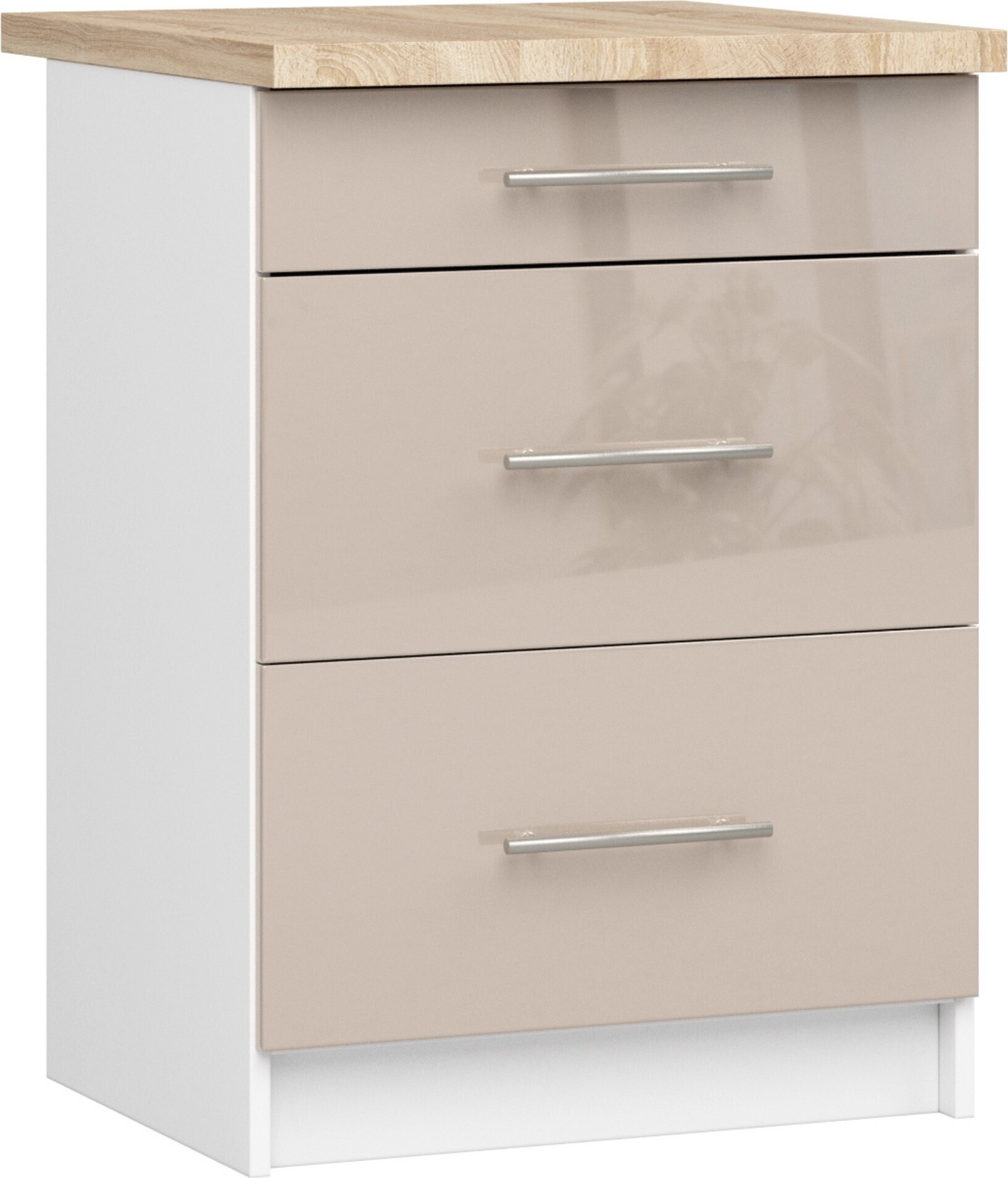 Küchenschrank AKORD OLIWIA S60 Weiß 60 cm Cappuccino Glanz B60 x H85 x T46 cm KS0POLIBIACAPPOL3S007