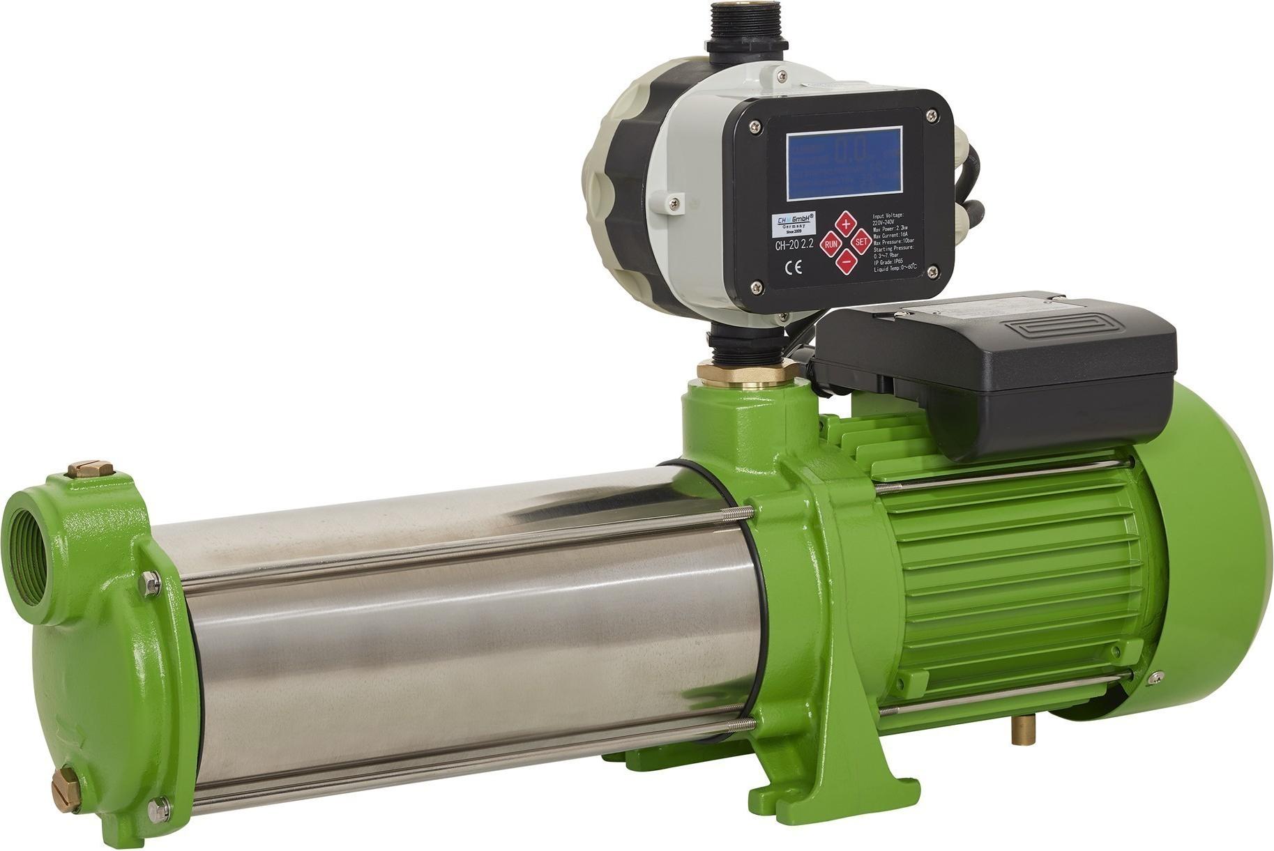 CHM GmbH® Kreiselpumpe Edelstahl 1,1 KW 5,5 Bar Druck 8000 L/h vollaut. einstellbare Pumpensteuerung mit Trockenlaufschutz, Gartenpumpe