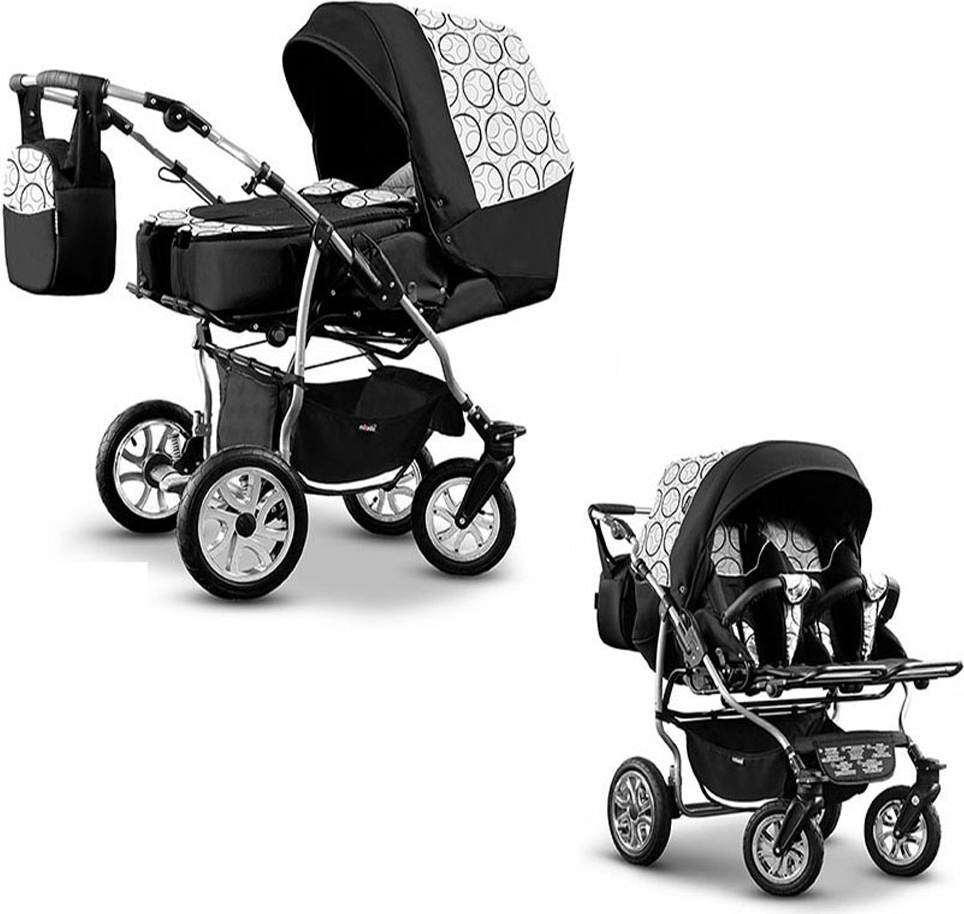 Zwillingskinderwagen 2 in 1 City Twin inkl. Sportsitze - 15 Teile - in 19 Farben