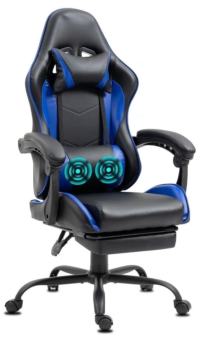 Delman Kancelárske kreslo Herné kreslo Masážne herné kreslo Ergonomické s opierkou nôh Masážny bedrový vankúš Herné kreslo Otočné kreslo 02-0042 Blue