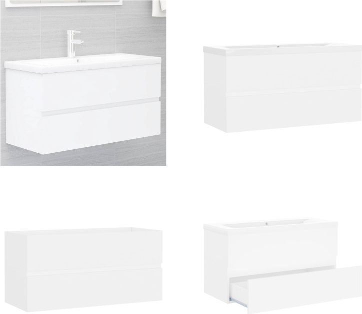 vidaXL Waschbeckenunterschrank mit Einbaubecken Weiß Holzwerkstoff - Waschbeckenunterschrank Mit Waschbecken - Waschbeckenunterschränke Mit Waschbecken - Waschbeckenunterschrank - Waschbeckenunterschränke
