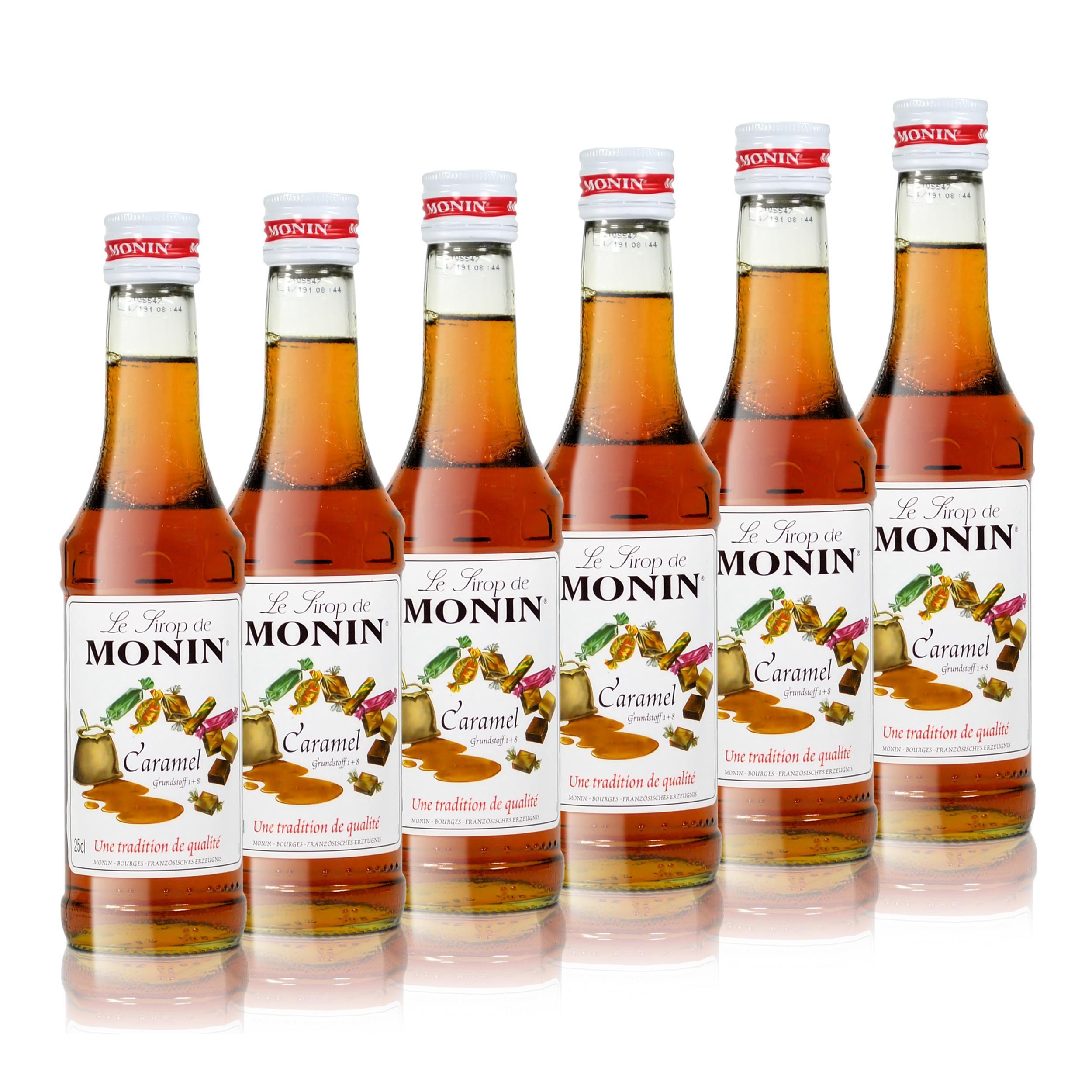 6x Monin Karamell / Caramel Sirup, 250 ml Flasche