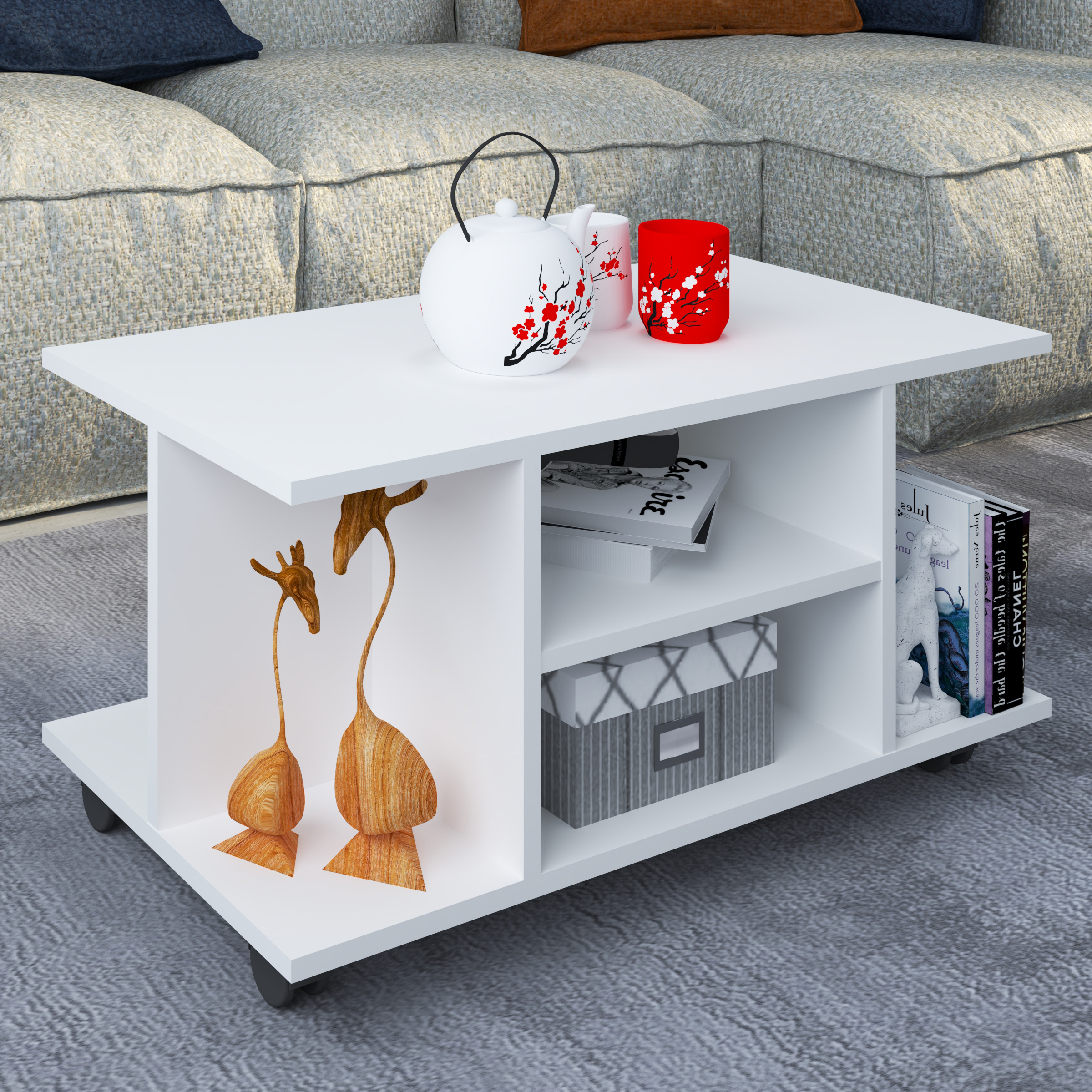 VCM Holz Couchtisch | Sofatisch mit ausreichend Stauraum | Maße ca. H. 40 x B. 80 x T. 40 cm | Wohnzimmertisch rollbar - Findula 56-918606