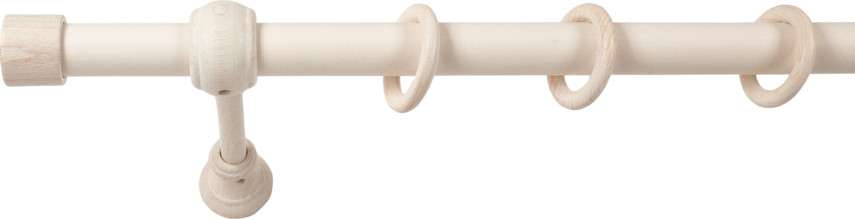 SN Deco - Stilgarnitur Gardinenstange Vorhangstange Cafiro, Holz, 28 mm, 1-Lauf, Komplettset mit Ringen, Farbe Antikweiß, 280 cm (2x140 cm) 5291AB28280