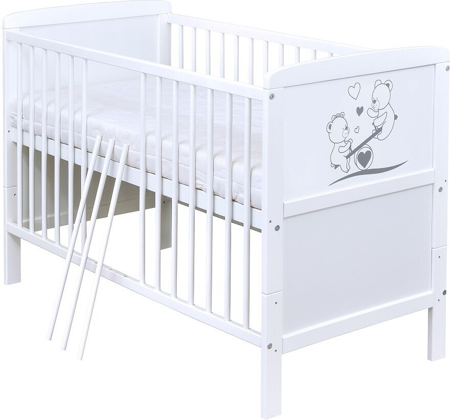 Baby-Delux Babybett Gitterbett Kinderbett 2in1 Luna Teddy Wippe 140x70 Beißschienen Weiß