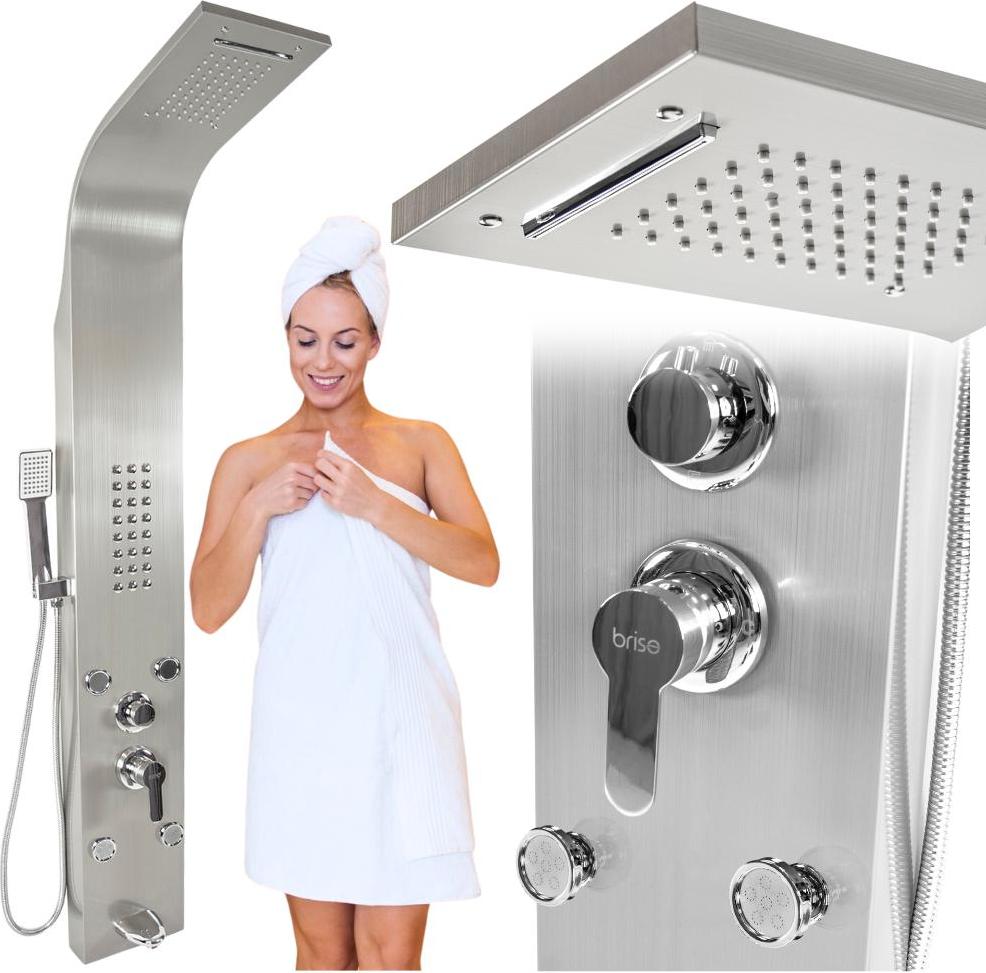 BRISO Duschpaneel mit Hydromassage-Wasserhahn, Regenduschkopf, Duschauslauf
