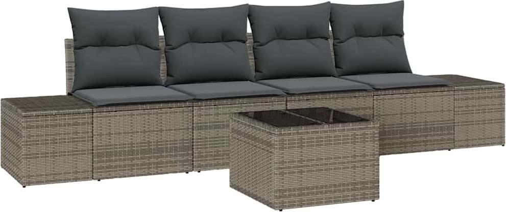 vidaXL Sofa Set mit Kissen mit Kissen 5 pcs Grau Poly Rattan