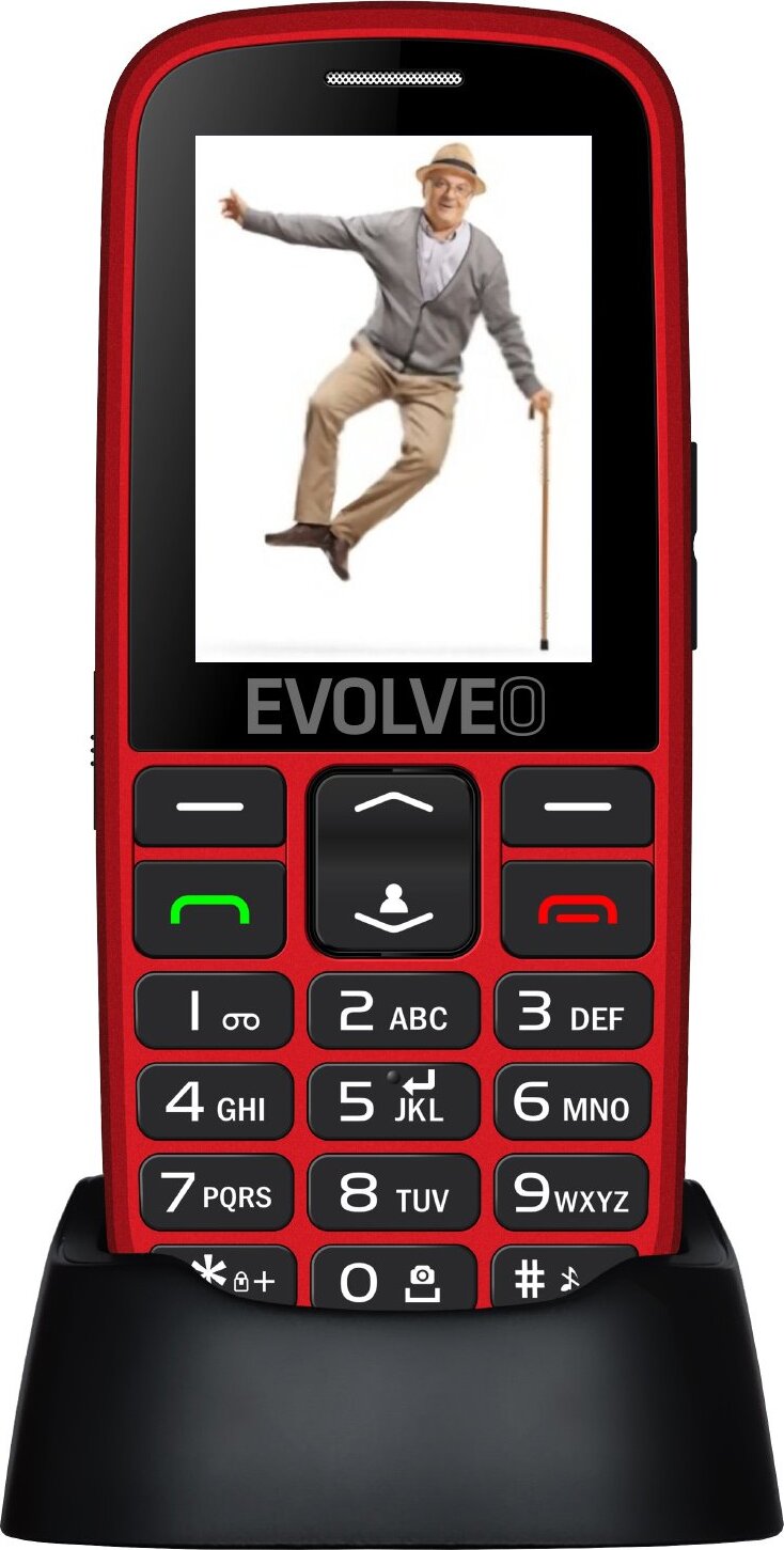 EVOLVEO EasyPhone EG, mobilný telefón pre seniorov s nabíjacím stojanom (červený)