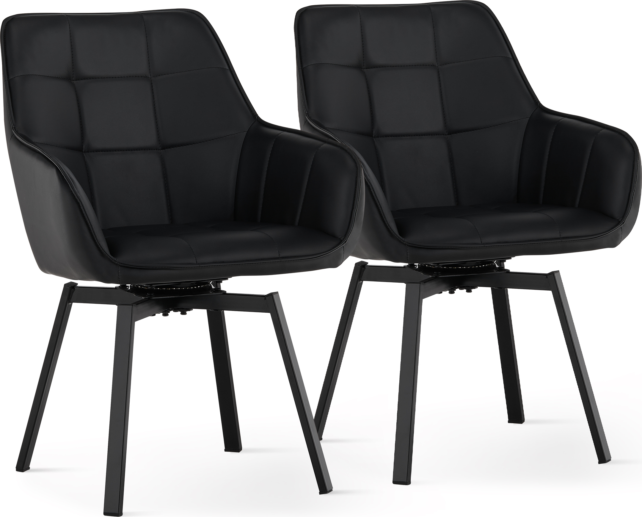 CLIPOP Esszimmerstuhl, 2er Set Kunstlderstuhl, Gepolsterter Drehstuhl mit hoher Rückenlehne, Schwarz KL-C-U-DC-A0407BL