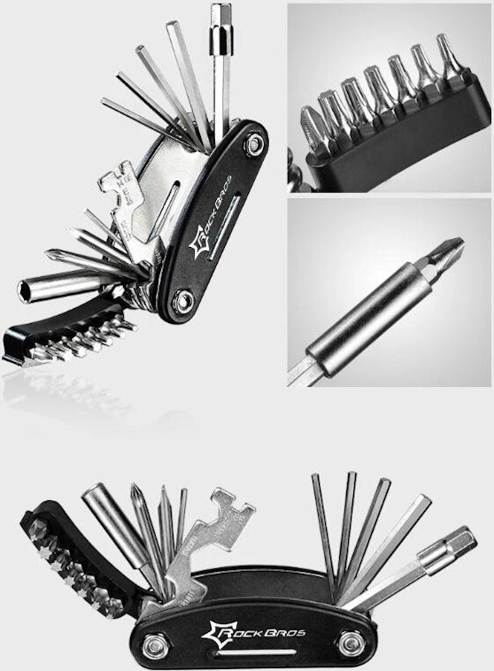 Multitool Fahrradreparatur-Toolkit 16-teilig - Für Rennrad / Tourenrad / MTB / Mountainbike - Klappwerkzeug Fahrrad - Multifunktionales Fahrradreparaturset - Taschenwerkzeug - Decopatent A94066