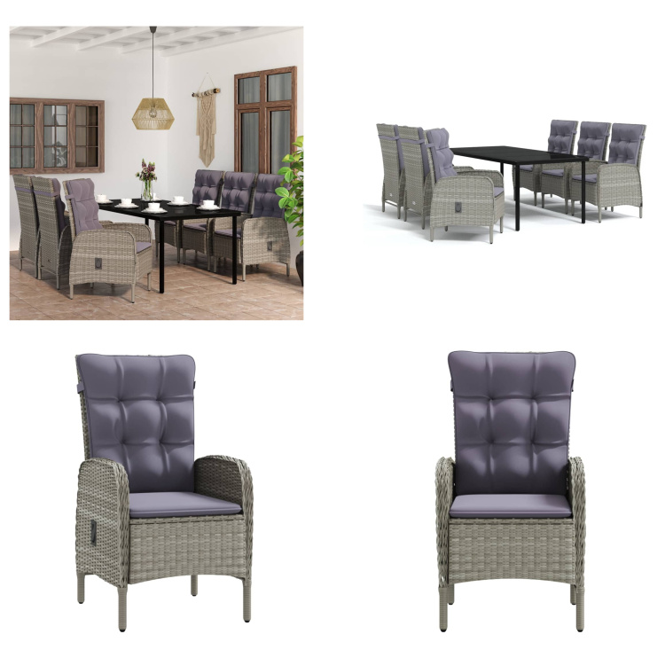 vidaXL 7-dielny záhradný jedálenský set s vankúšmi sivý a čierny - Záhradný jedálenský set - Záhradné jedálenské sety - Záhradný set nábytku - Záhradný set nábytku