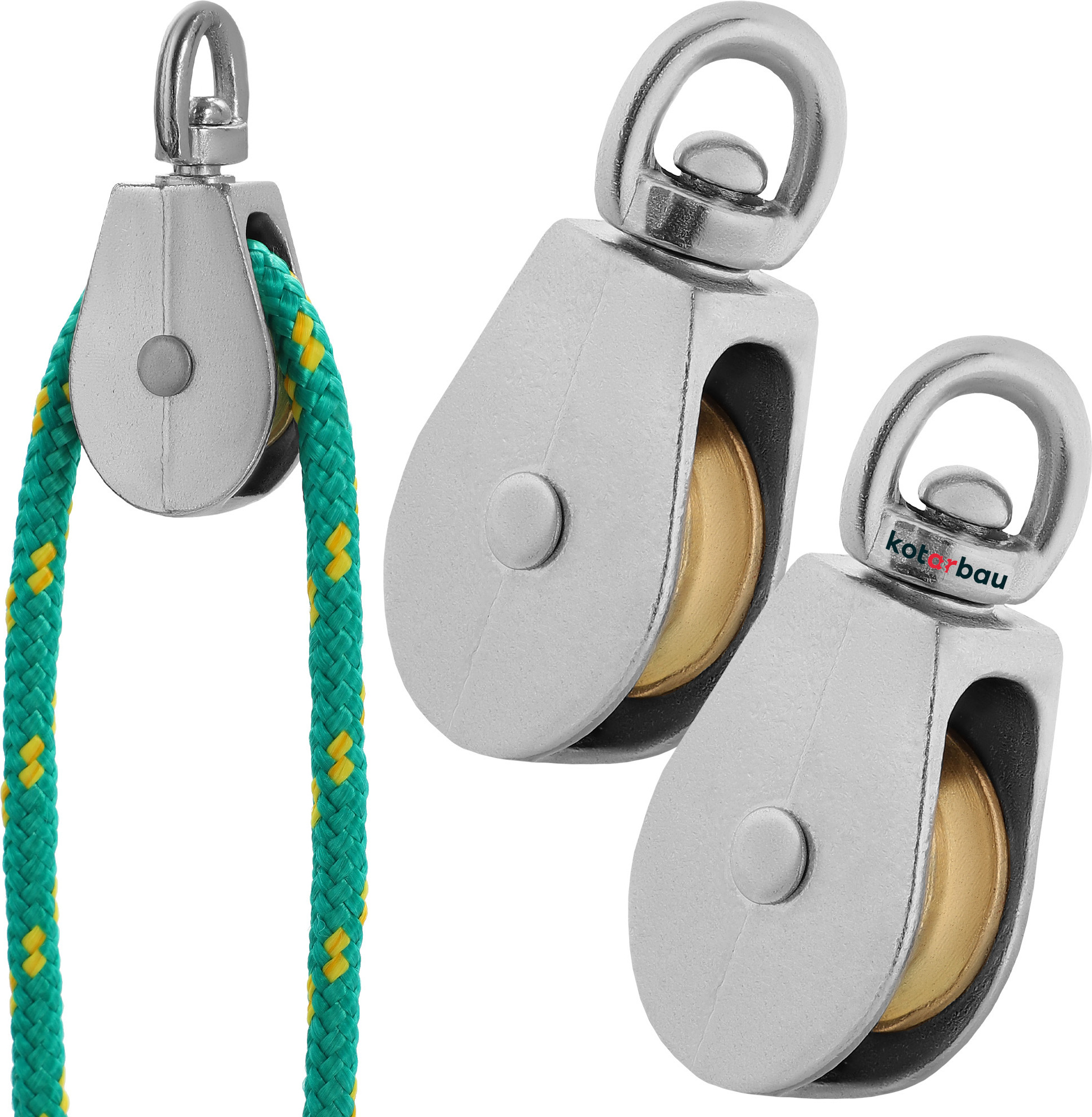 KOTARBAU® 2er Set Seilrolle Umlenkrolle einzeln Vernickelt 1" Stahl C15 Seilrollen für Bauwesen Segeln Rettung Bergsteigen | Umlenkrollen für Seile ⌀ 6 mm | Seilrolle | Umlenkrolle für Seilwinde