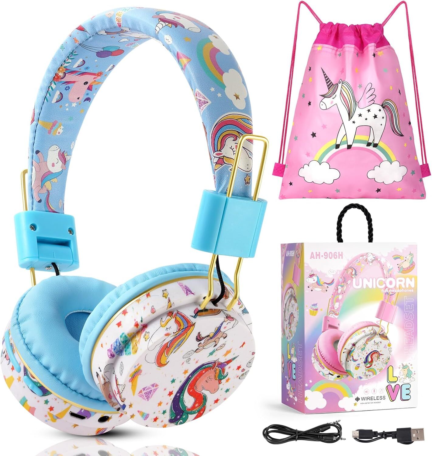 Slúchadlá pre deti, detské slúchadlá Bluetooth, dievčenské slúchadlá Cat Ear Over-Ear s LED svetlom Skladacie stereo slúchadlá Wireless, slúchadlá pre deti