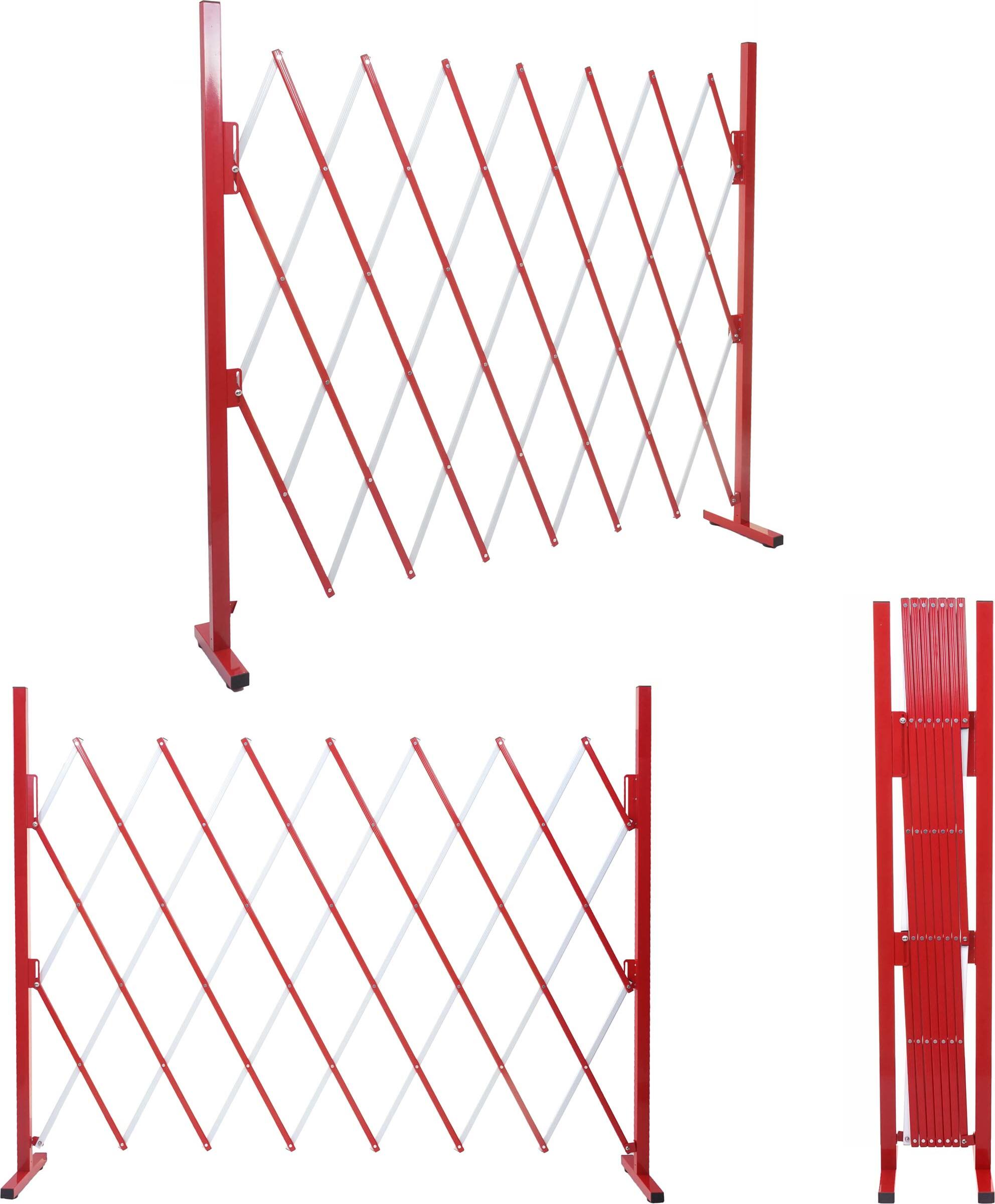 Zábrana HWC-B34, teleskopická bezpečnostná zábrana, hliníková červeno-biela ~ výška 153 cm, šírka 28-200 cm