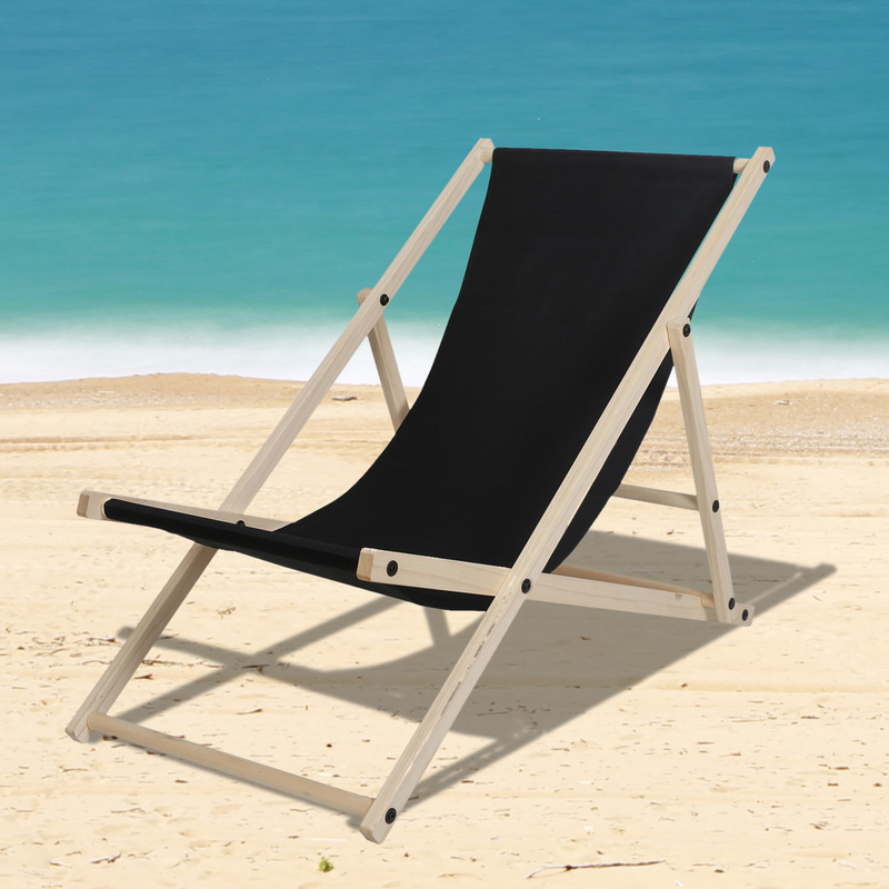 Yakimz Deck Chair Camping Chair Wood Folding Garden Chair Foldable Foldable Fabric Deck Black