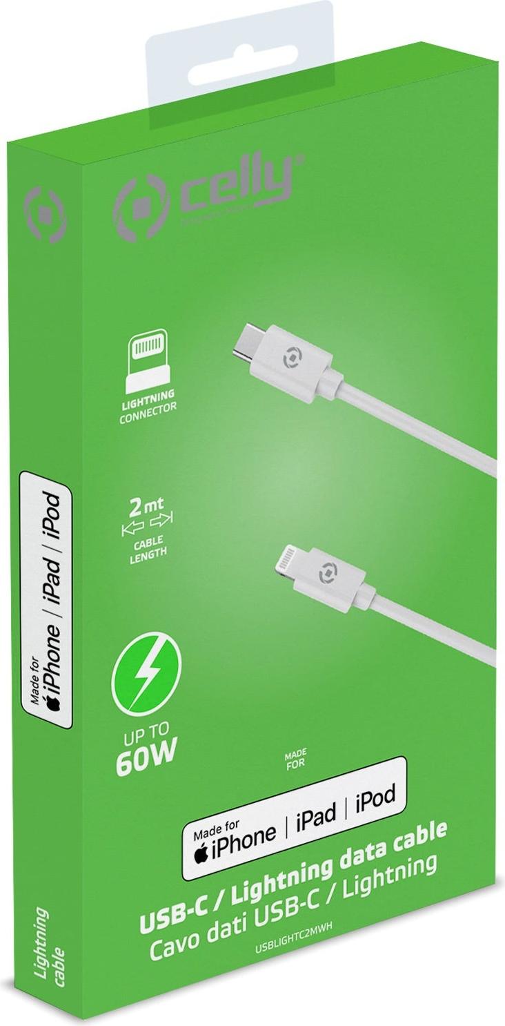 Celly USB-C - Blitzkabel 60W 2m USBLIGHTC2MWH