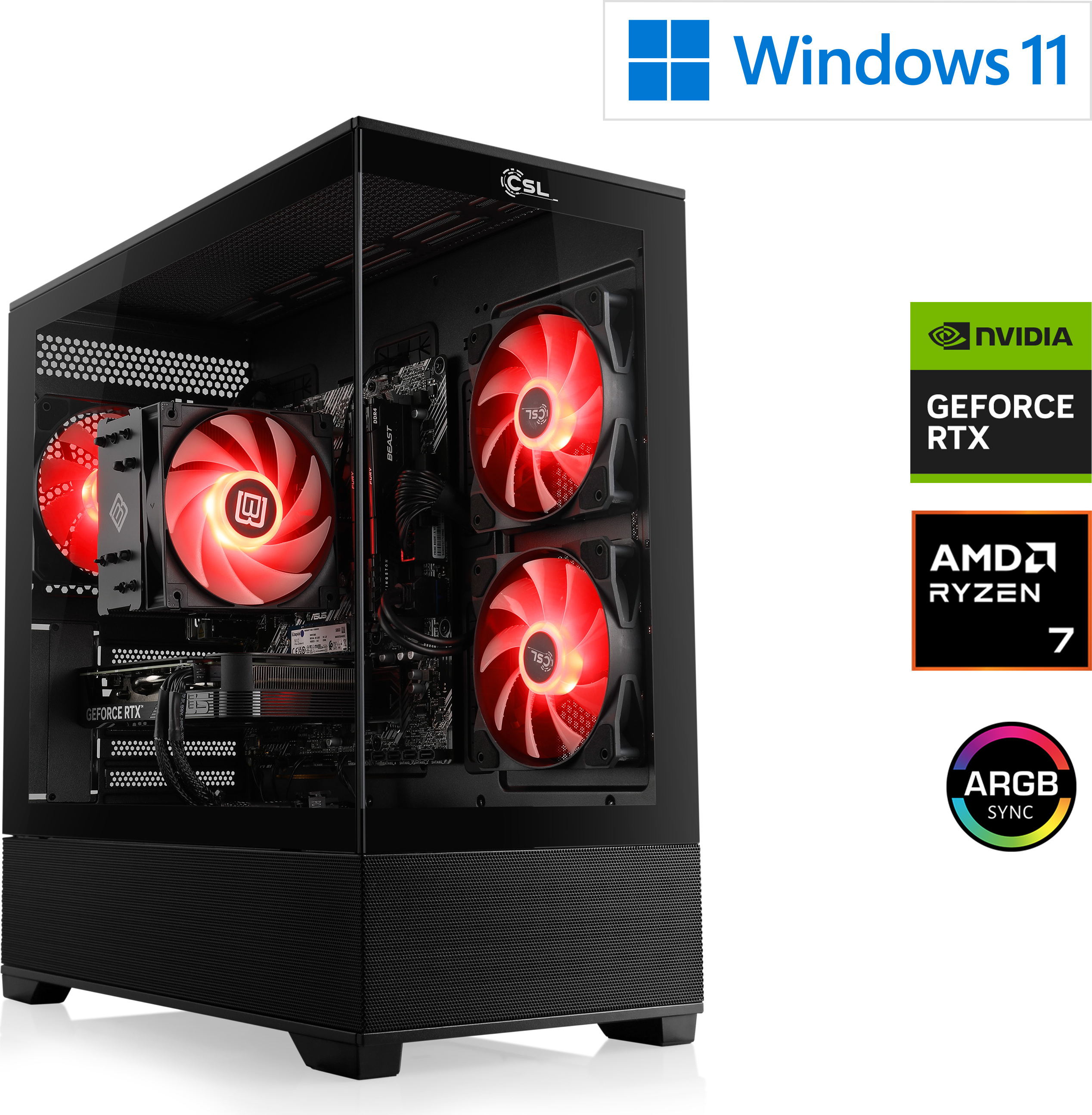 Gaming PC, AMD Ryzen 7 9700X, 3800 MHz, GeForce RTX 5070, 32 GB DDR5 RAM, 2000 GB M.2 SSD, Windows 11 Home, USB 3.2 | M11860H