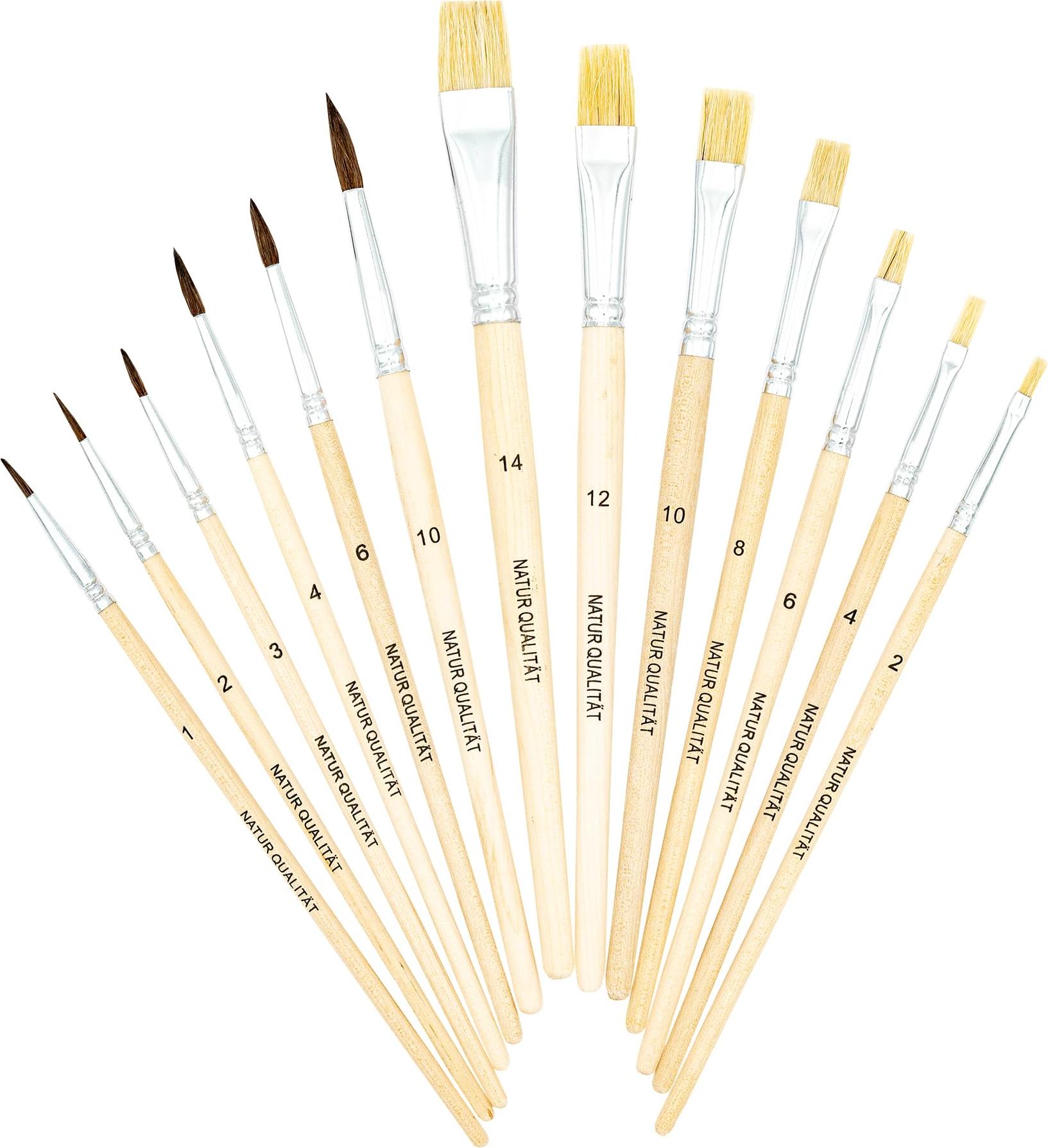 OEM 13-teiliges Bürstenset Naturhaarbürsten Größen 1, 2, 3, 4, 6, 8, 10, 12, 14 Naturhaargriff